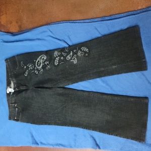 Woman's embroidered jeans, black, plus 16 waist